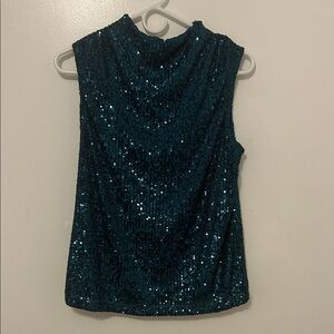 Cable & Gauge Teal Sequin Sleeveless Blouse
